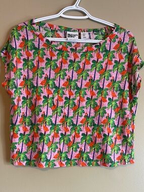 Bouffants & Broken Hearts. 100% Linen Boxy Tropical Flamingo Tee